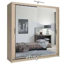100cm Mirror Sliding Door Wardrobe Storage Cabinet Hanging Rail Shelves Bedroom