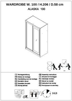 100cm Wide Sliding Door Wardrobe / Mirrored Door / Shelf / White Colour