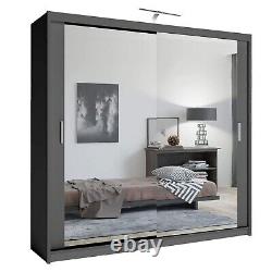 150cm Mirror Sliding Door Wardrobe Storage Cabinet Hanging Rail Shelves Bedroom
