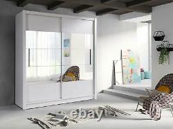 185cm German Sliding Door Wardrobe in Oak Black White 2x Mirrored Doors not IKEA