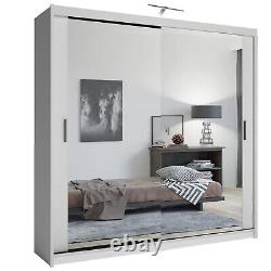 203cm Mirror Sliding Door Wardrobe Storage Cabinet Hanging Rail Shelves Bedroom