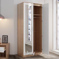 2 Door Wardrobe with Mirror Multicolor High Gloss Storage Hanging Rail Furniture