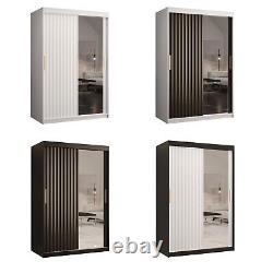 2 Sliding Door Wardrobe Black White Shelves Rails 120cm Mirror Drawers Optional