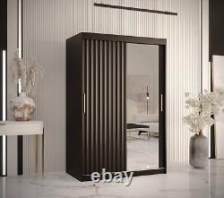 2 Sliding Door Wardrobe Black White Shelves Rails 120cm Mirror Drawers Optional