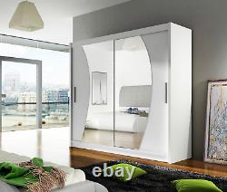 2 Sliding Door Wardrobe, Curved Mirror, 4 colour options, Rail and Shelves incl