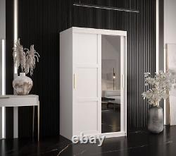 2 Sliding Door Wardrobe Mirror Rails Shelves White Black 100cm Freestanding