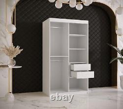 2 Sliding Door Wardrobe Mirror Rails Shelves White Black 100cm Freestanding