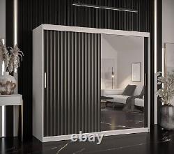 2 Sliding Door Wardrobe White Black 200cm Shelves Rails Closet Mirror 200cm