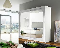 2 Sliding Door Wardrobe with Rail and Shelves, Mirror, 4 Colour Choices, 180 cm