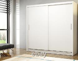 2 Sliding Door Wardrobe with Rail and Shelves, No Mirror, WHITE, FAST DELIVERY
