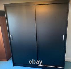2 Sliding Door Wardrobe with Rail and Shelves, no mirror, BLACK MATT, FAST