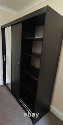 2 sliding door large wardrobe, 180cm, 1 rail, shelves, fast delivery, black matt