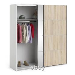 5 Shelves Sliding Wardrobe White 180cm Sliding Doors White Oak Mirror Fowler