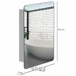 66x46cm Curved Bathroom Storage Cabinet with Sliding Mirror Door 3 Shelves