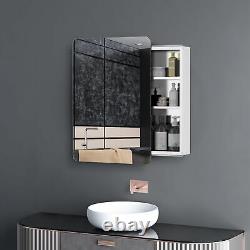 66x46cm Curved Bathroom Storage Cabinet with Sliding Mirror Door 3 Shelves