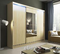 Ava 1.4 3 Sliding Door Wardrobe With Led Lights, Assembly Included In Price