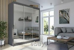 BRAND NEW WARDROBE sliding doors MIRROR bedroom living furniture MRDE180 grey
