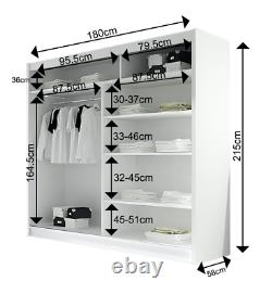 BRAVA 2- NEW WARDROBE WITH SLIDING DOORS with MIRRORS, WHITE, FAST DELIVERY