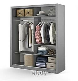 Beautiful Modern Grey Wardrobe With 2 Sliding Mirror Doors In Grey 181 CM