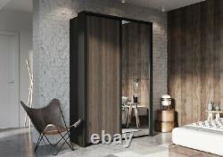 Bedroom Mirror Sliding Door Wardrobe ARTI 21 160cm in Wenge Mali&Black Matt