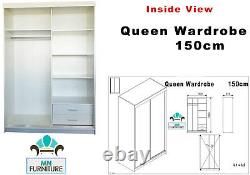 Bedroom Queen Double Sliding Door Wardrobe with LED Light Two Sizes and Colours