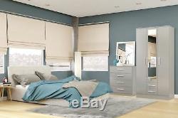 Birlea Grey Gloss Lynx Sliding Slider 2 Door Mirror Wardrobe Robe Modern Bedroom