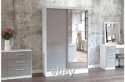 Birlea Lynx High Gloss 2 Door Sliding Mirrored Wardrobe Grey & White
