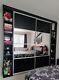 Black & Silver Fitted Sliding Mirrored Double Wardrobe Doors With Shelving