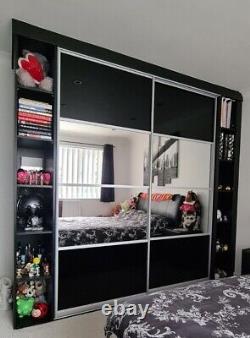 Black & Silver FITTED Sliding Mirrored Double Wardrobe Doors with Shelving