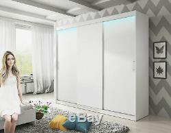 Brand NEW Big Wardrobe Sliding Door Shelves Bedroom LED Light Large Closet 250cm