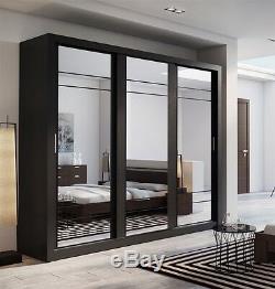 Brand New Modern Bedroom 3 Sliding Door Mirror Wardrobe ARTI 2 250cm in Black