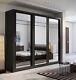 Brand New Modern Bedroom 3 Sliding Door Mirror Wardrobe Arti 2 250cm In Black