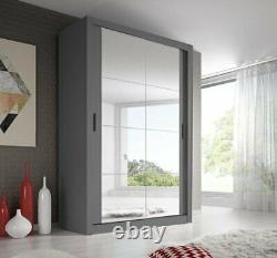 Brand New Modern Bedroom Mirror Sliding Door Wardrobe ARTI 19 120cm Grey Matt