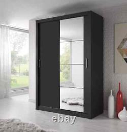 Brand New Modern Bedroom Mirror Sliding Door Wardrobe ARTI 4 150cm in Black Matt