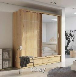 Brand New Modern Bedroom Mirror Sliding Door Wardrobe ARTI 5 200cm in Oak
