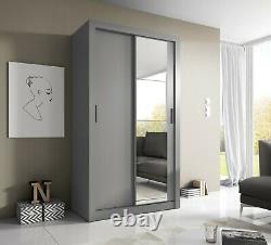 Brand New Modern Bedroom Mirror Sliding Door Wardrobe ARTI 6 120cm in Grey Matt