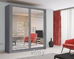 Brand New Modern Bedroom Mirror Sliding Door Wardrobe ARTI 8 203cm in Grey Matt