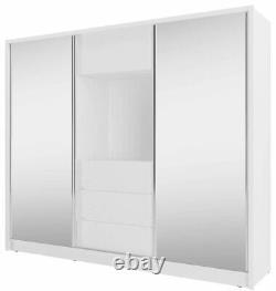 Brand New Modern Bedroom Mirror Sliding Door Wardrobe TV in White Matt 254cm