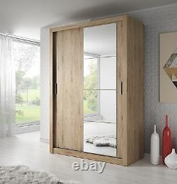 Brand New Modern Bedroom Mirror Sliding Wardrobe ARTI 4 150cm in Oak Shetland