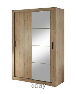 Brand New Modern Bedroom Mirror Sliding Wardrobe ARTI 4 150cm in Oak Shetland