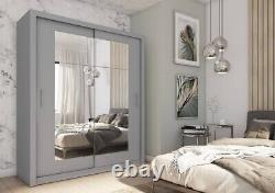 Brand New Modern Bedroom Mirrored Sliding Door Wardrobe Idea 02 Grey Matt 180cm