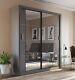 Brand New Modern Bedroom Sliding Door Mirror Wardrobe Andalusia 181cm In Grey