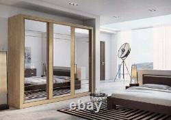 Brand New Modern Bedroom Sliding Door Mirror Wardrobe CAIRO 250cm Oak Shetland