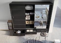Brand New Modern Bedroom Sliding Door Wardrobe ARTI 1 250cm in Matt Black Mirror