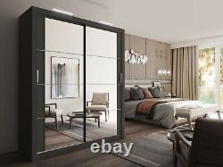 Brand New Modern Bedroom Sliding Door Wardrobe Arti 3 181cm in Matt Black Mirror