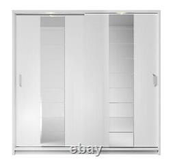 Brand New Modern Bedroom Sliding Mirror Wardrobe ARTI 14 White Matt 220cm