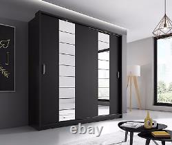 Brand New Modern Bedroom Sliding Mirror Wardrobe Arti 14 in Black Matt 220cm