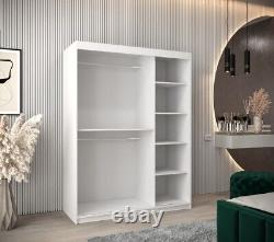 Brand New Modern Mirrored Sliding Door Wardrobe Elypse 150cm in White Matt