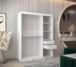 Brand New Modern Mirrored Sliding Door Wardrobe Elypse 150cm in White Matt