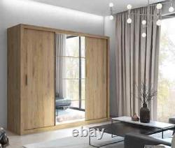 Brand New Modern Mirrored Sliding Door Wardrobe IDEA 01 in Oak Shetland 250cm
